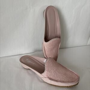 Vtg Y2K Art Effects Mules Shoes Size 9 Pink Leather Fur Sandals Slippers Brazil